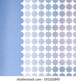 Blue defocused background with geometric ornament and vertical stripe. Eps10
