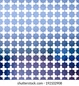Blue defocused background with white geometric ornament