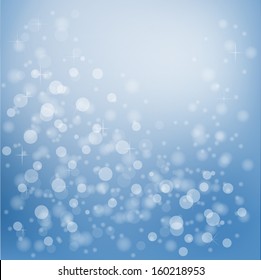 Blue defocused lights background with snowflakes and highlights. vector