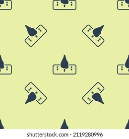 Blue Deforestation icon isolated seamless pattern on yellow background. Chopping forest, destruction of wood. Danger for ecology and air pollution.  Vector
