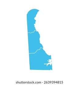 Blue Delaware USA administrative map isolated white background