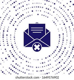 Blue Delete envelope icon isolated on white background. Delete or error letter. Cross on message. Rejected mail. Abstract circle random dots. Vector Illustration