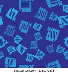 Blue Delete file document icon isolated seamless pattern on blue background. Rejected document icon. Cross on paper. Vector Illustration