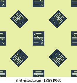 Blue Delete file document icon isolated seamless pattern on yellow background. Rejected document icon. Cross on paper.  Vector Illustration