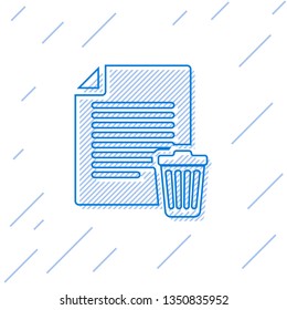 Blue Delete file document line icon isolated on white background. Paper sheet with recycle bin sign. Rejected document icon. Cross on paper. Vector Illustration