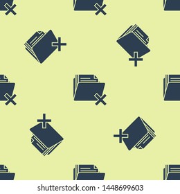 Blue Delete folder icon isolated seamless pattern on white background. Folder with recycle bin. Delete or error folder. Close computer information folder.  Vector Illustration