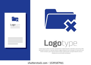 Blue Delete folder icon isolated on white background. Folder with recycle bin. Delete or error folder. Close computer information folder. Logo design template element. Vector Illustration