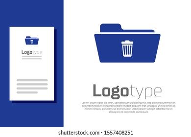 Blue Delete folder icon isolated on white background. Folder with recycle bin. Delete or error folder. Close computer information folder sign. Logo design template element. Vector Illustration