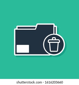 Blue Delete folder icon isolated on green background. Delete or error folder. Close computer information folder.  Vector Illustration