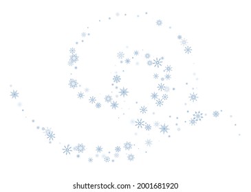 Blue delicate openwork snowflakes scatter on a white background. Festive background, postcard design, wallpaper