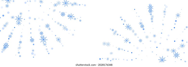 Blue delicate openwork snowflakes scatter on a white background. Festive background, postcard design, wallpaper