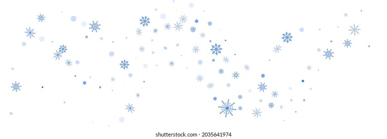 Blue delicate openwork snowflakes scatter on a white background. Festive background, postcard design, wallpaper