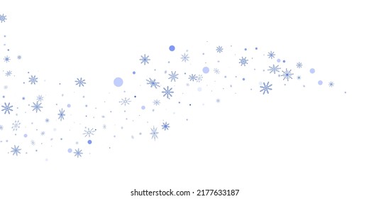 Blue delicate openwork snowflakes scatter on a white background. Festive background, postcard design, wallpaper