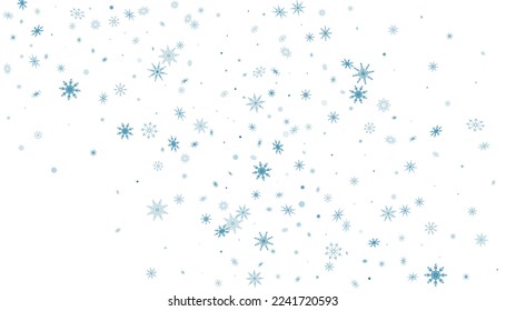 Blaue, zarte Schneeflocken sind auf weißem Hintergrund verstreut. Festlicher Hintergrund, neues Jahr oder Weihnachtsdesign