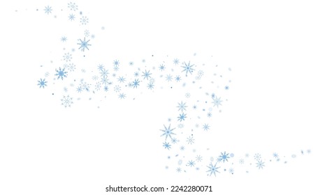 Blue delicate openwork snowflakes are scattered on a white background. Festive background, new year or christmas design