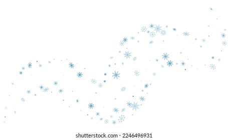 Blue delicate openwork snowflakes are scattered on a white background. Festive background, new year or christmas design