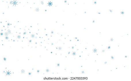 Blaue, zarte Schneeflocken sind auf weißem Hintergrund verstreut. Festlicher Hintergrund, neues Jahr oder Weihnachtsdesign