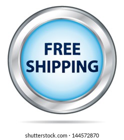 Blue delivery 3d silver and glass vector button.