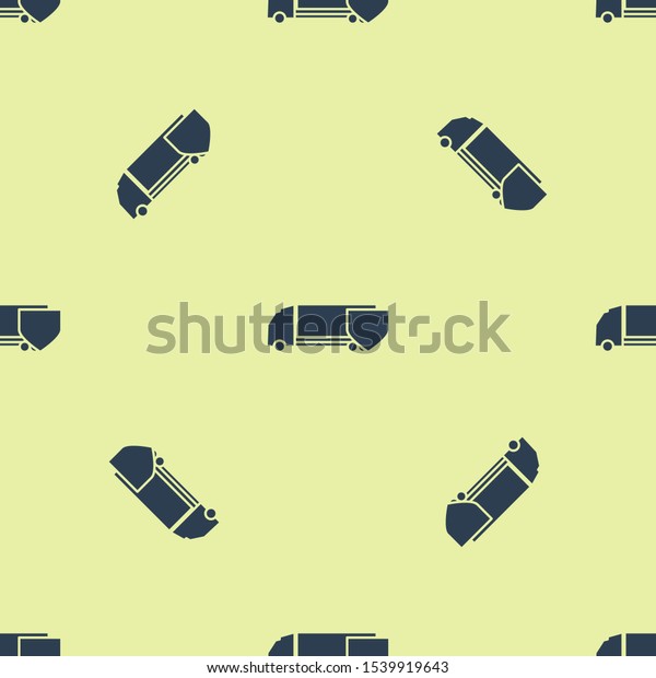 Blue Delivery cargo\
truck with shield icon isolated seamless pattern on yellow\
background. Insurance concept. Security, safety, protection,\
protect concept.  Vector\
Illustration