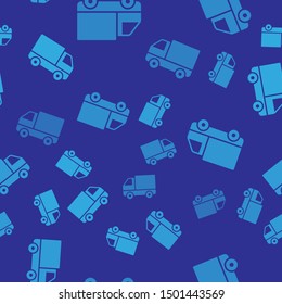 Blue Delivery cargo truck vehicle icon isolated seamless pattern on blue background.  Vector Illustration