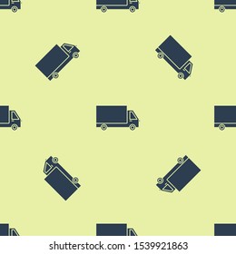 Blue Delivery cargo truck vehicle icon isolated seamless pattern on yellow background.  Vector Illustration