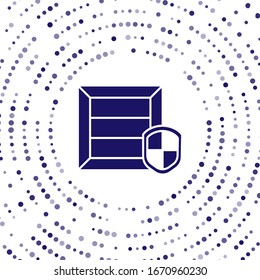 Seguridad del paquete Blue Delivery con el icono de escudo aislado en fondo blanco. Seguro de entrega. Caja de cartón asegurada más allá de la pantalla. Puntos aleatorios del círculo abstracto. Ilustración vectorial
