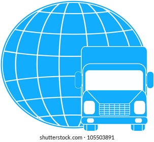 blue delivery sign with lorry on planet silhouette