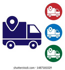 Blue Delivery tracking icon isolated on white background. Parcel tracking. Set color icons in circle buttons. Vector Illustration