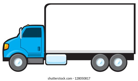 A blue delivery truck with a blank side for text.