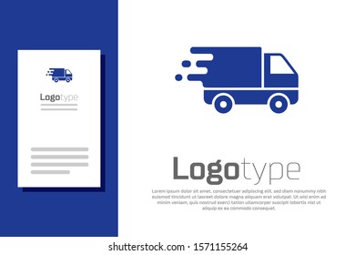 Blue Delivery truck in movement icon isolated on white background. Fast shipping delivery truck. Logo design template element. Vector Illustration