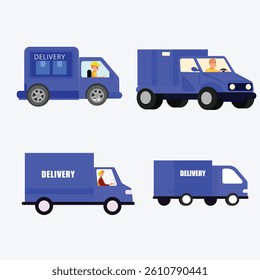 Blue Delivery Trucks Set Vector Illustration