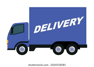 Blue delivery van in cartoon style. Vector illustration