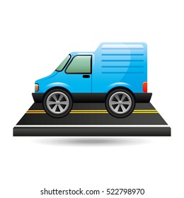blue delivery van on road vector illustration eps 10