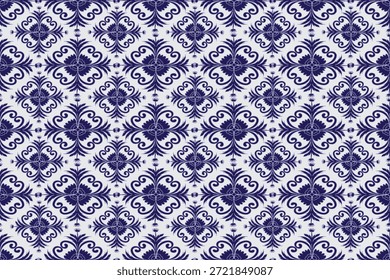 blau Dänemark florale nahtlose Muster mit eleganten skandinavischen Motiven mit einem reichhaltigen Vintage-Feeling. Die dunkelblaue Palette fügt Raffinesse, Ruhe und Tiefe hinzu, während die sauberen nordischen Blumenformen eine zeitlose und raffinierte Ästhetik schaffen. Ideal für Textilien, Tapeten, Verpackungen, Wohnaccessoires