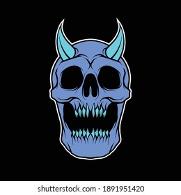 blue demon skull illustration for commercial use