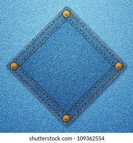 Blue denim background with label. Vector illustration.