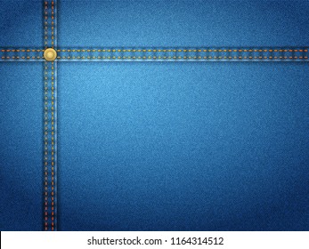 Blue denim background with stitch. Vector illustration.