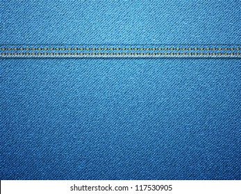 Blue denim background with stitch. Vector illustration.