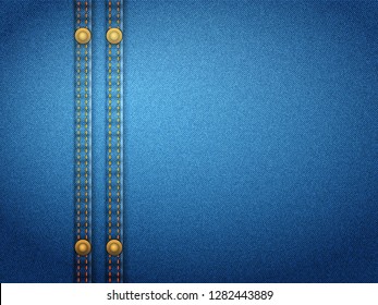 Blue denim background with stitch. Vector illustration.