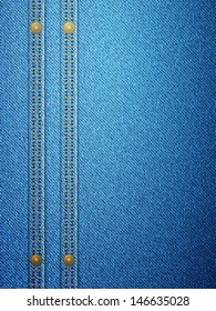 Blue denim background with stitch. Vector illustration.