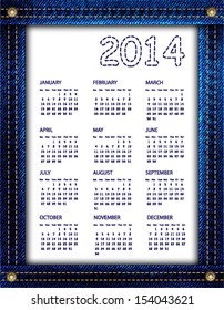 A blue denim calendar for 2014. EPS10 vector format