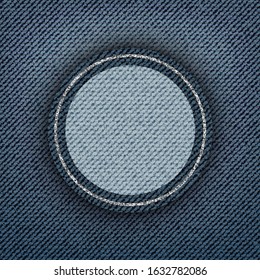 Blue denim circle poster with silver glittering frame.