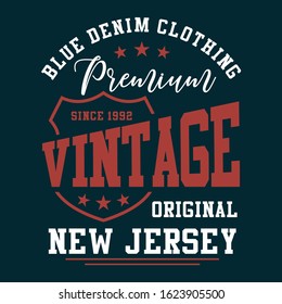 blue denim clothing, premium Vintage design. typography, design t-shirt print