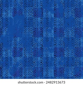 Blau Denim Indigo Blau Schachbrett Plaid, gestreift, karierte Jeans Textur nahtlose digitale Muster Design Vektorgrafik Hintergrund.