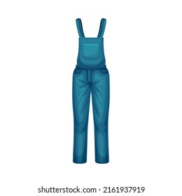 Blue Denim Overall or Dungaree as Uniform and Workwear Clothes Vector Illustration