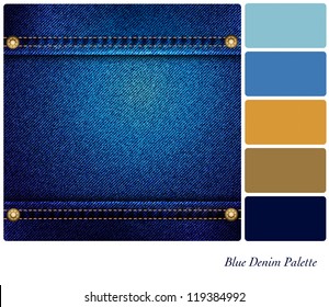 Blue denim palette with complimentary colour swatches. EPS10 vector format