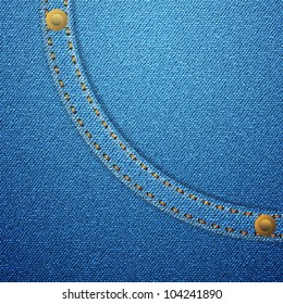 Blue denim pocket texture background. Vector illustration.