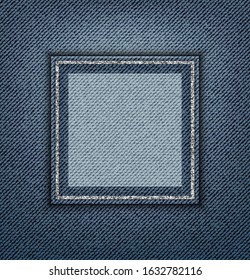 Blue denim square poster with silver glittering frame.