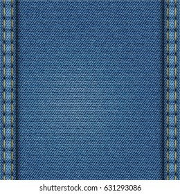 Blue Denim Texture. Edges of the Texture are Stitched by Threads. EPS-10. Mesh Gradient and Transparency were Used. 