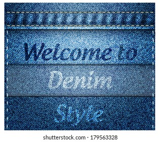 Blue denim texture with sewing, vector illustration